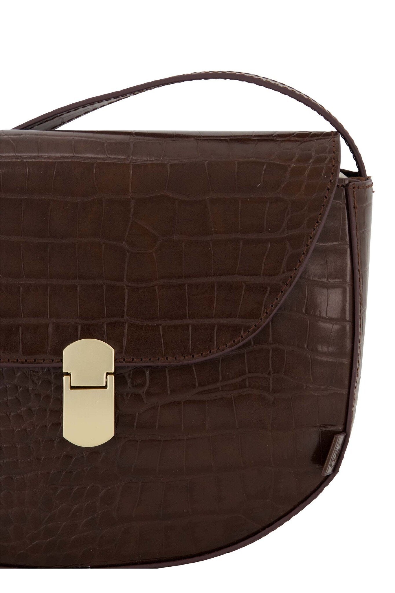 Zusss | Schoudertasje croco gouden sluiting chocoladebruin