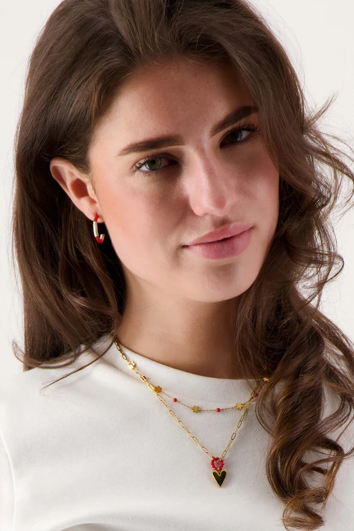 Zusss | Ketting bloem kralen oranjerood/goud