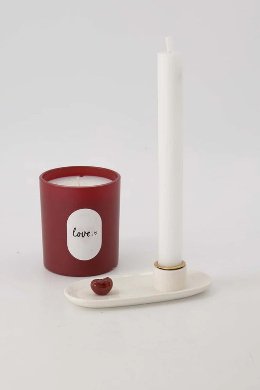 Zusss | Keramik-Kerzenständer in Herzform, weiß/rot