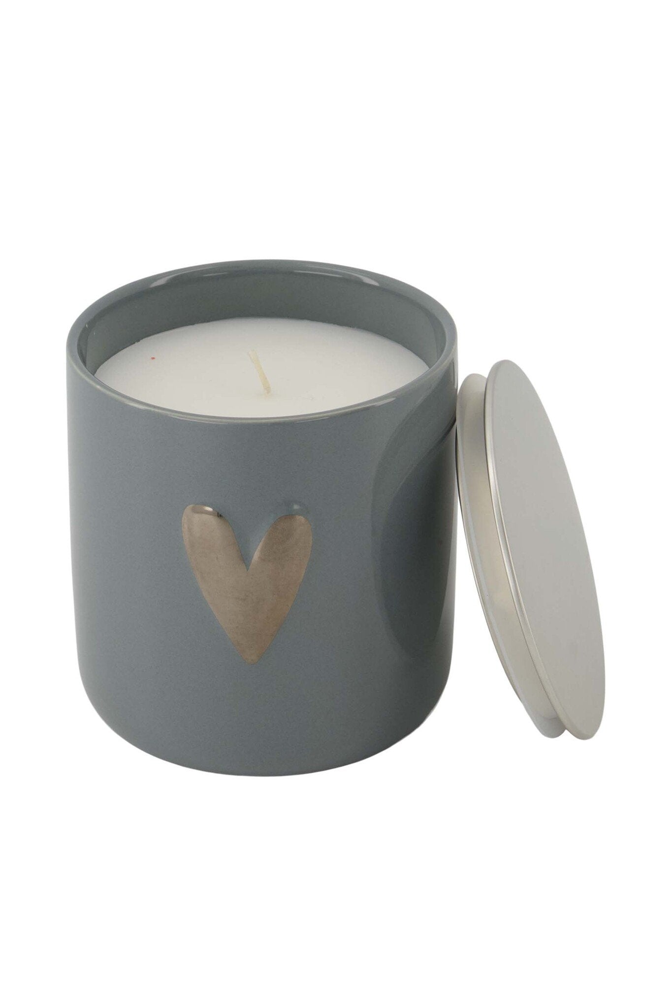 Zusss | Geurkaars keramiek zilver hartje grijsblauw