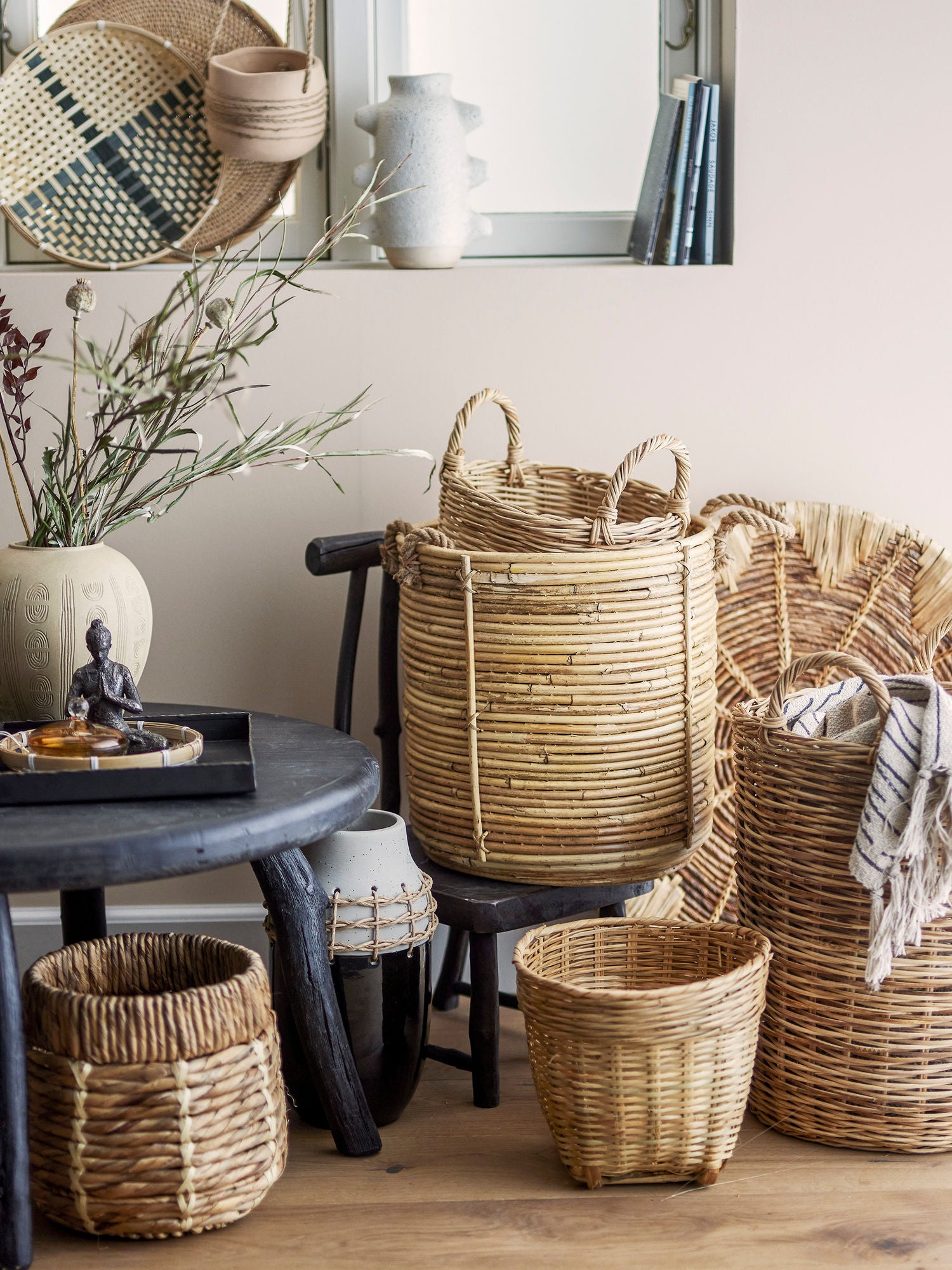 Bloomingville Tona Wanddecoratie zwart bamboo - Set 3