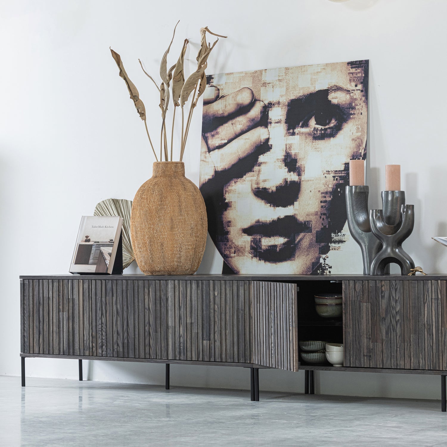 Woood New Gravure TV Meubel 100 cm essen espresso