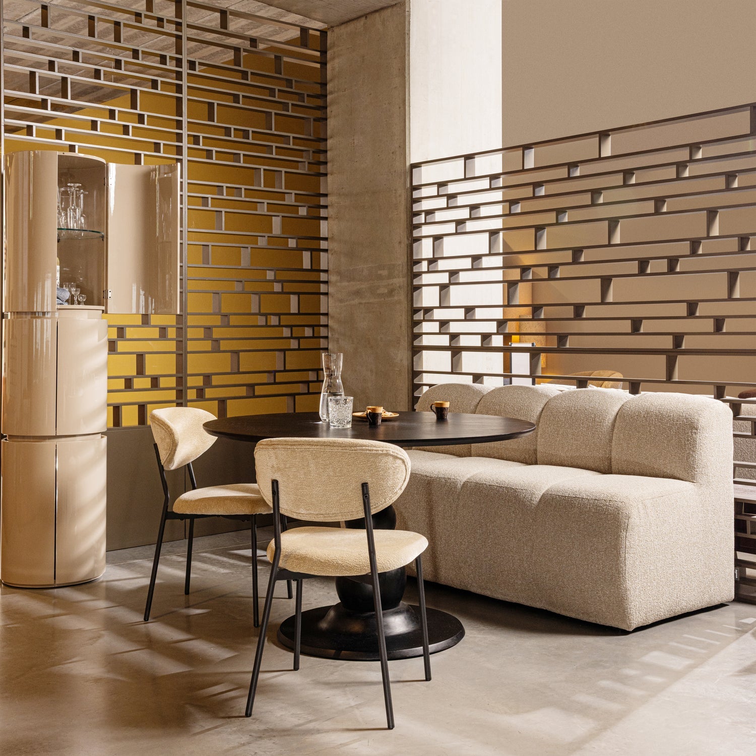 Woood Mojo Eetbank met rugleuning 164cm Boucle beige melange