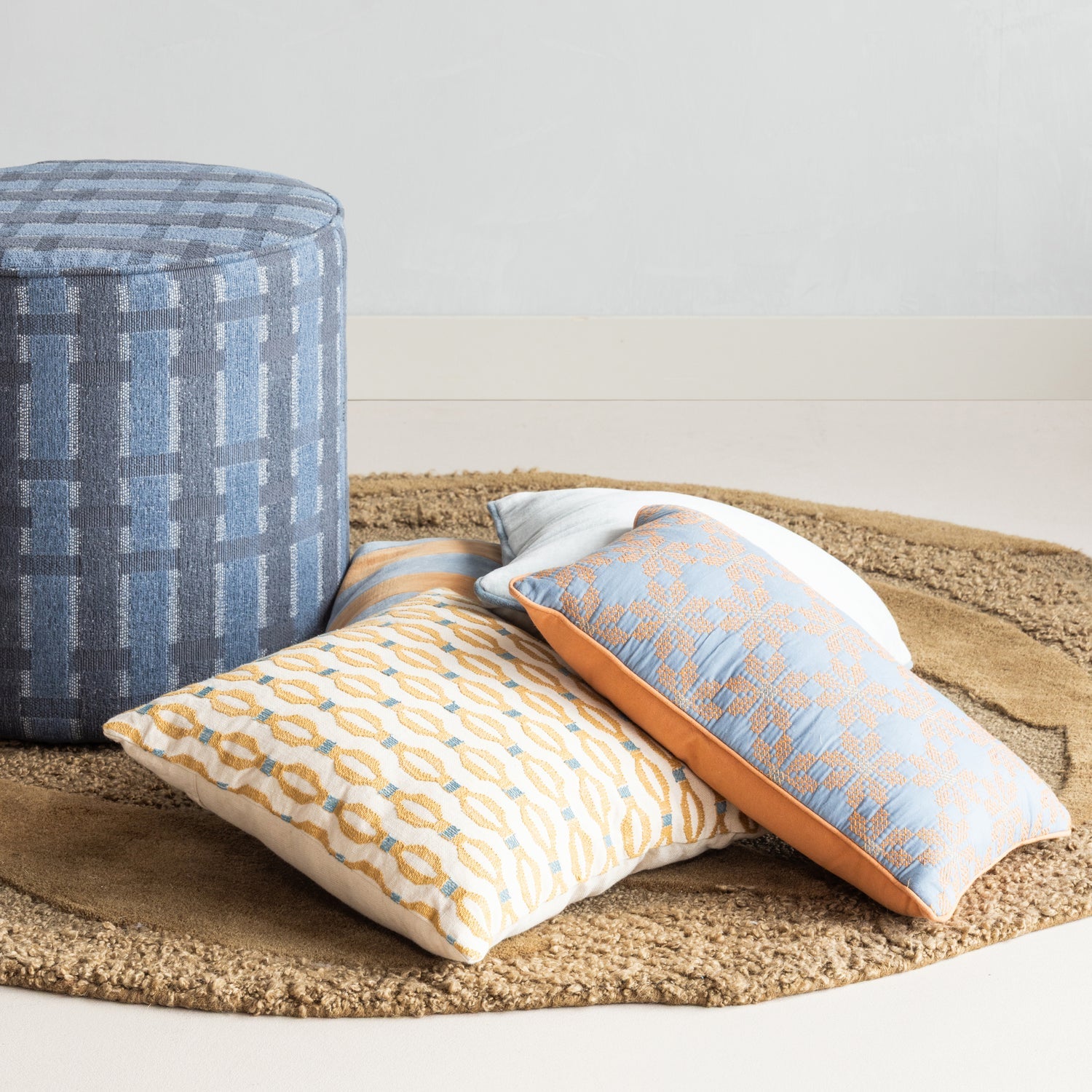 Woood Lira Kussenset blauw/oranje 4stuks
