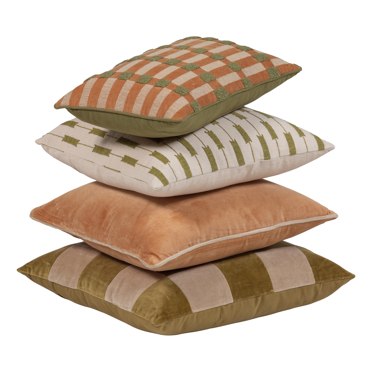 Woood Vola Kussenset groen/oranje 4stuks