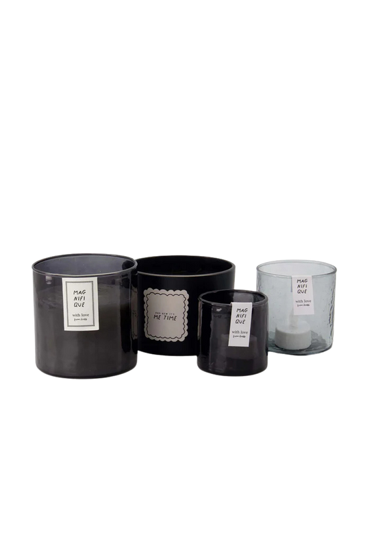 Zusss | Waxinelichthouder gehamerd glas grijs