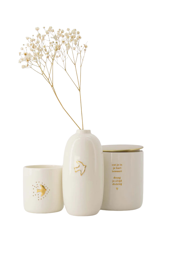 Zusss | Keramikvase in Vogelform, weiß/gold