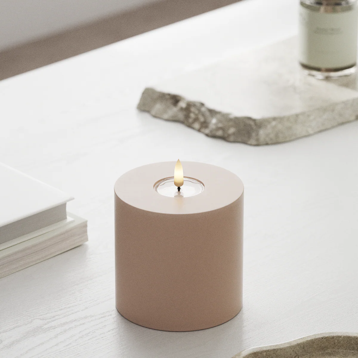 Deluxe Homeart | LED Kaars taupe/roze 10x10cm