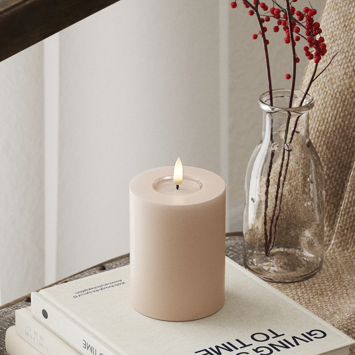 Deluxe Homeart | LED Kaars taupe/roze 7.5x10cm