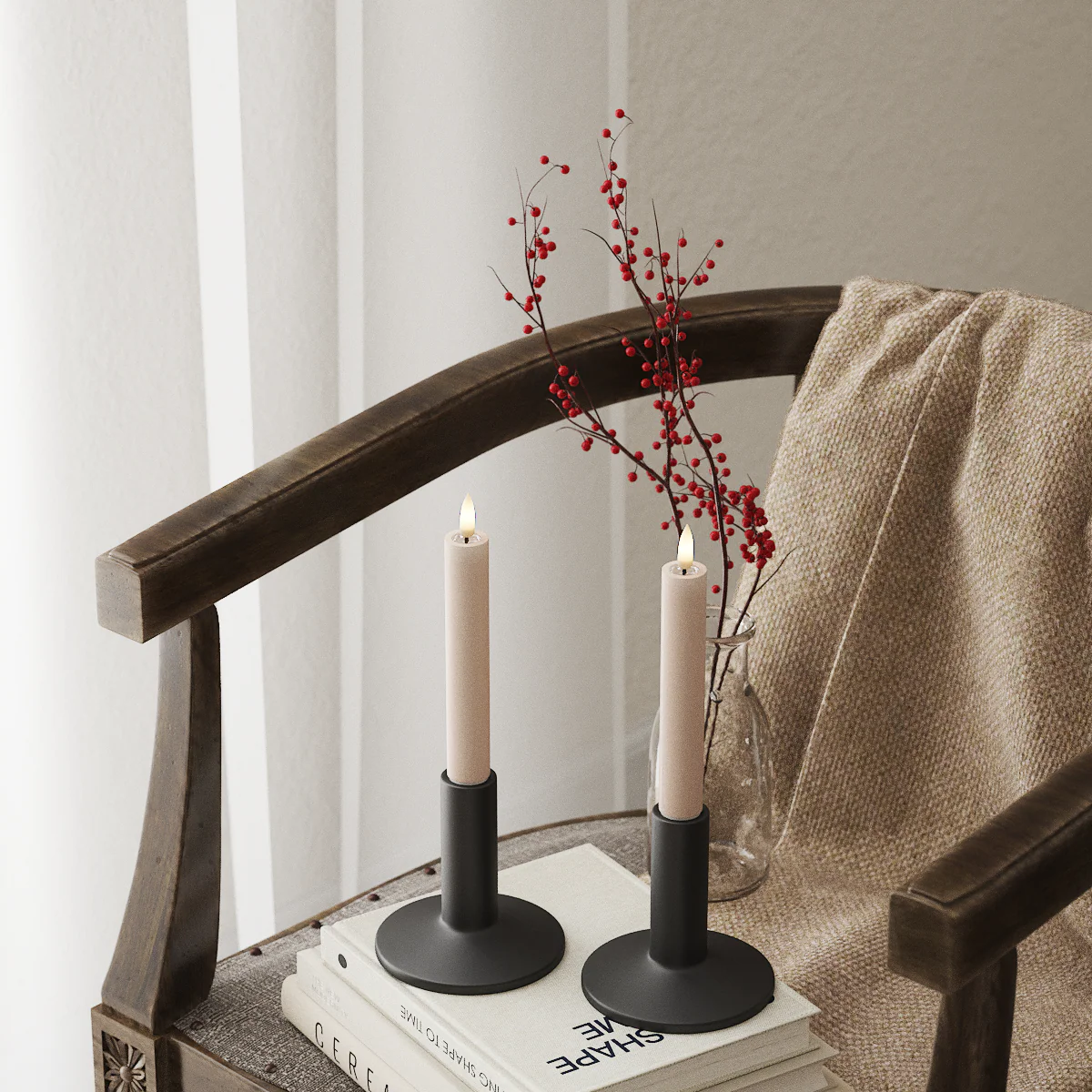 Deluxe Homeart | Led dinerkaars taupe/roze 15 cm | 2stuks