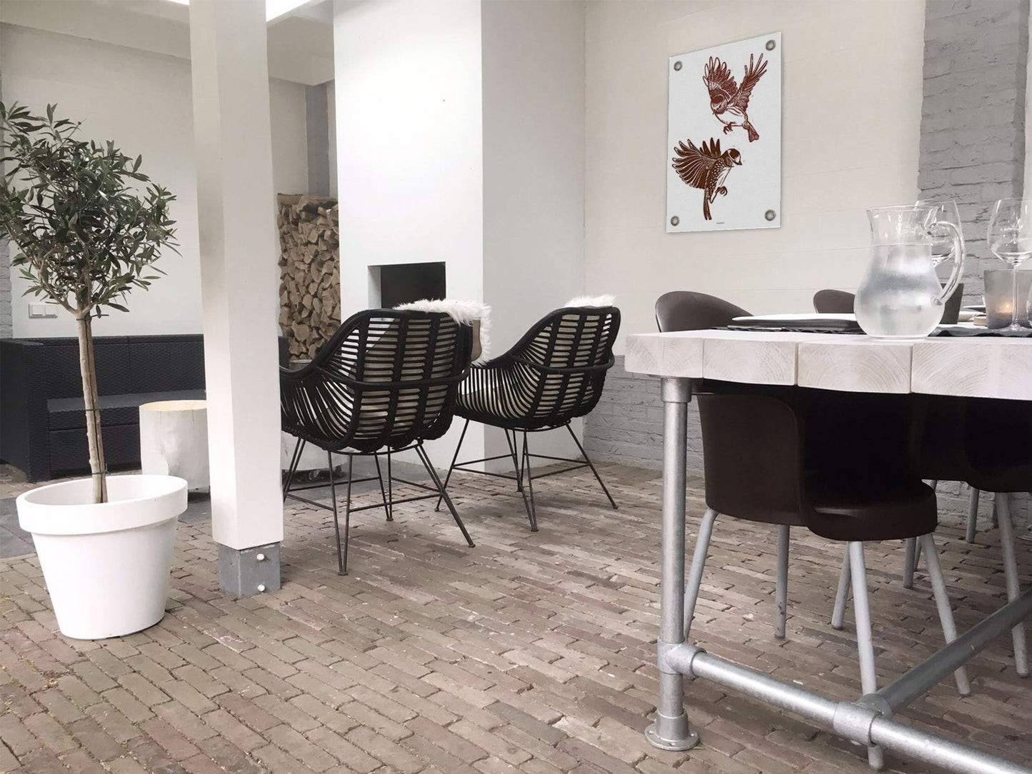 VM | Tuinposter Vogels wit bruin