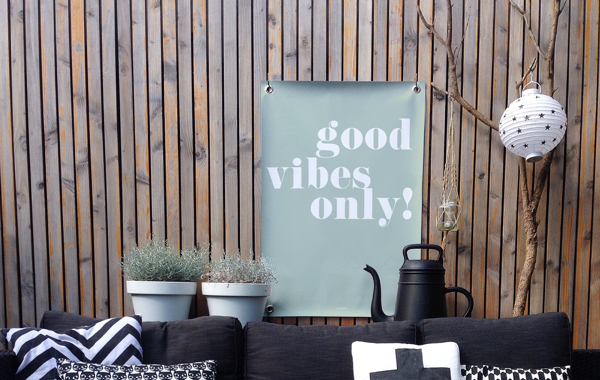 VM | Tuinposter groen wit Good Vibes Only
