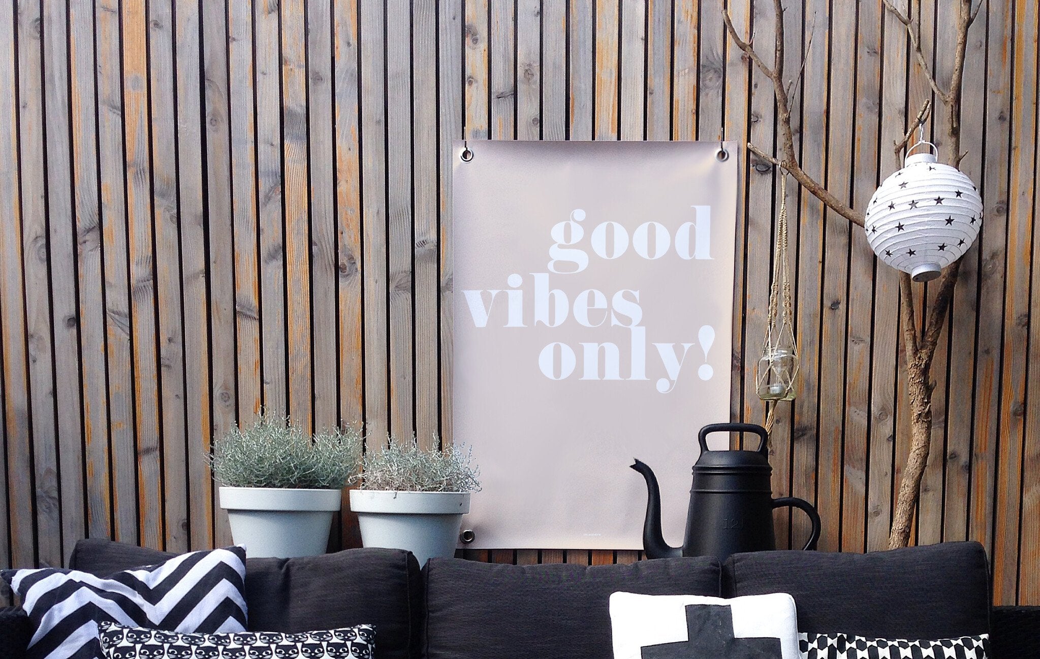VM | Gartenposter altrosa-weiß Nur positive Vibes