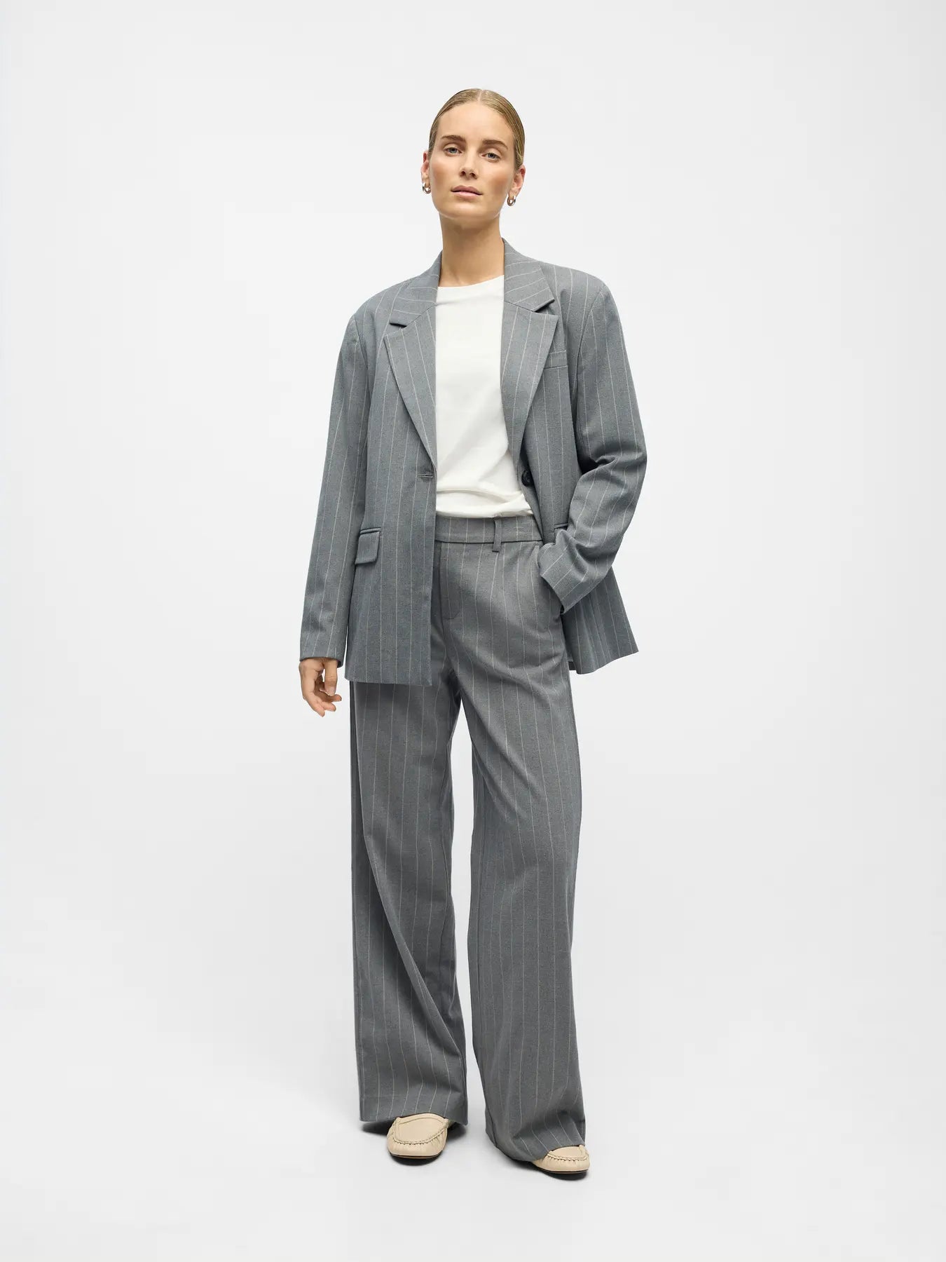 Object | Blazer met krijtstreep Lisa grijs