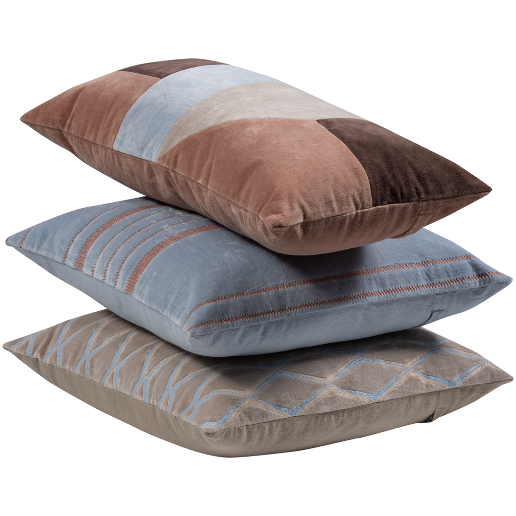 Woood | Kussenset Laon velvet naturel blauw - set van 3