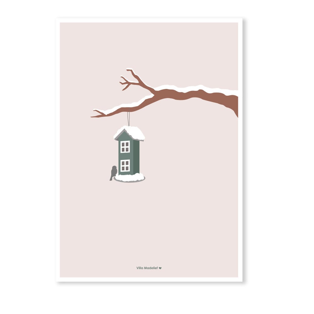 Villa Madelief | Kerstkaart vogelhuisje groen