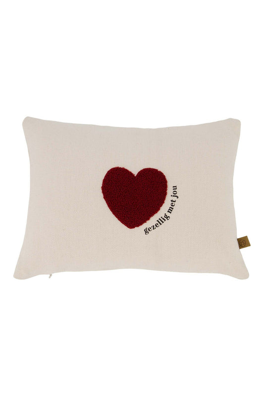 Zusss | Kussen hartje 35x25cm off white/rood