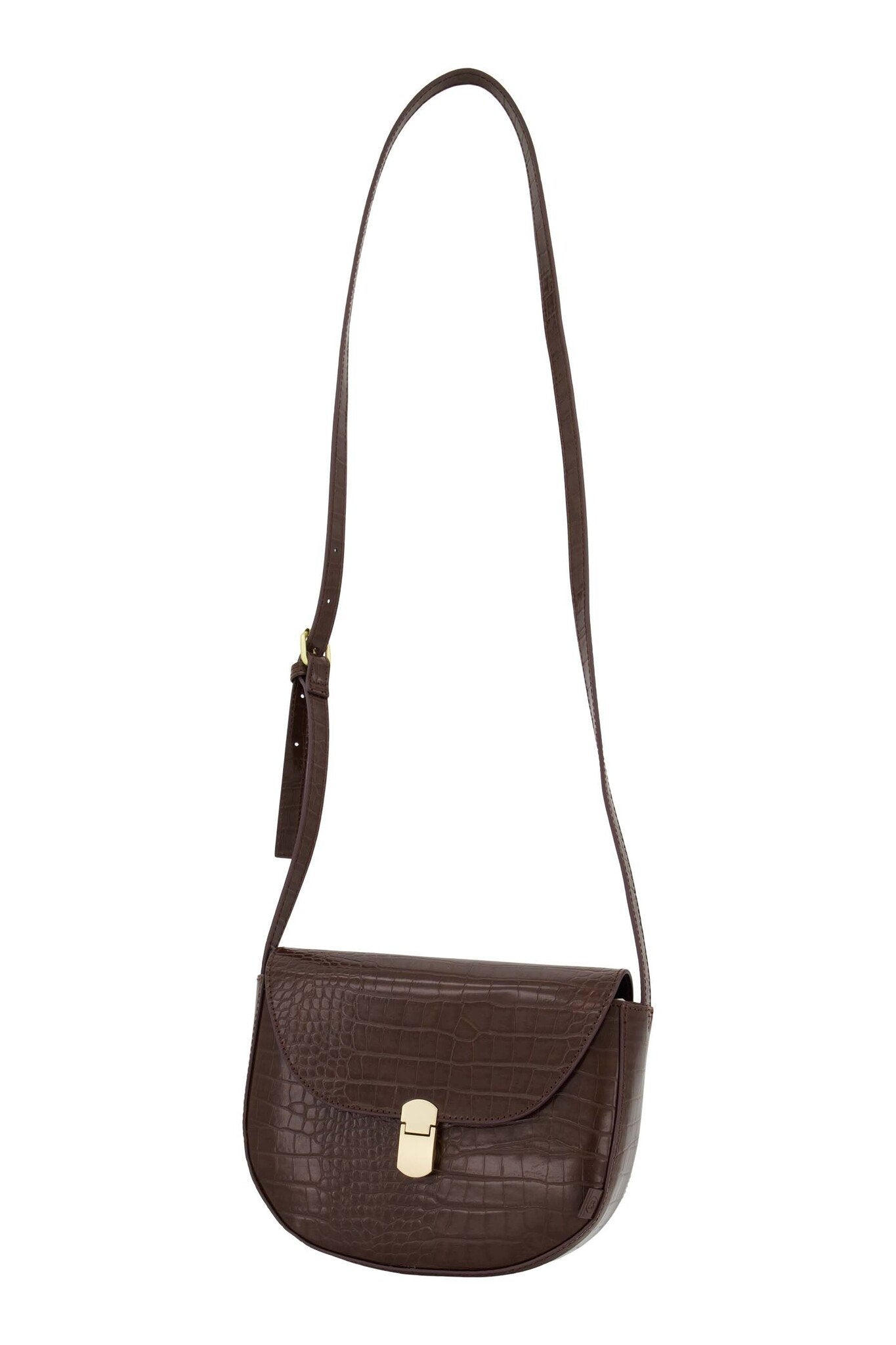 Zusss | Schoudertasje croco gouden sluiting chocoladebruin