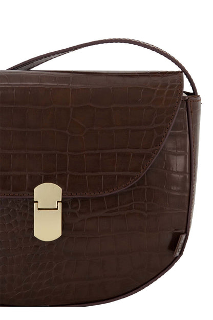 Zusss | Schoudertasje croco gouden sluiting chocoladebruin