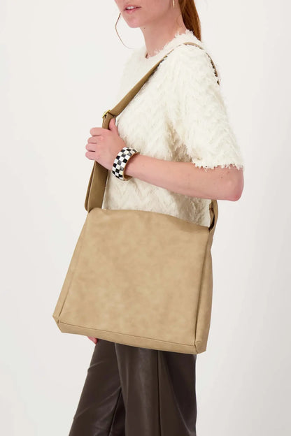 Zusss | Schultertasche mit breitem Riemen, taupe