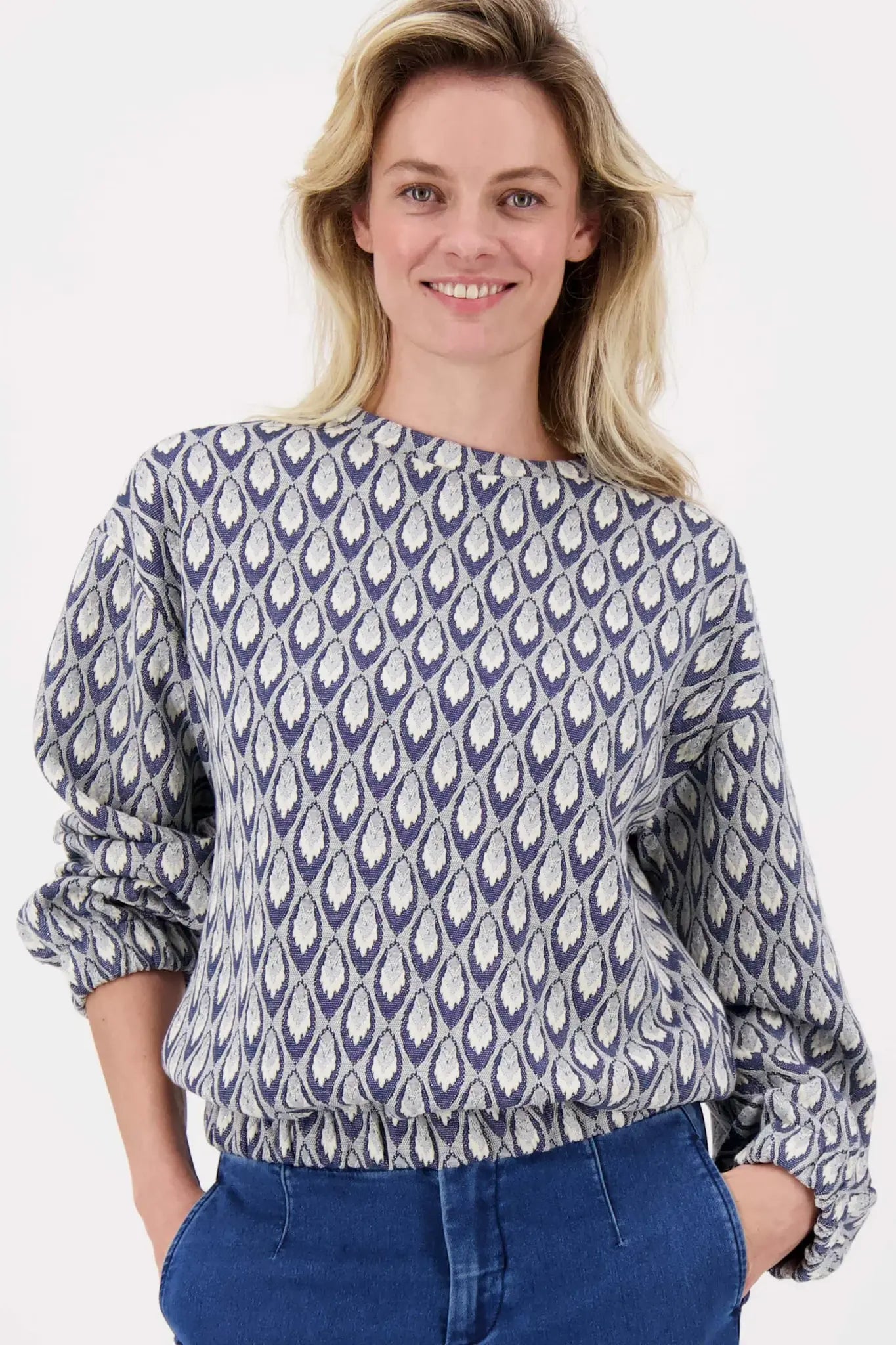 Zusss | Sweater van jacquard stof navy