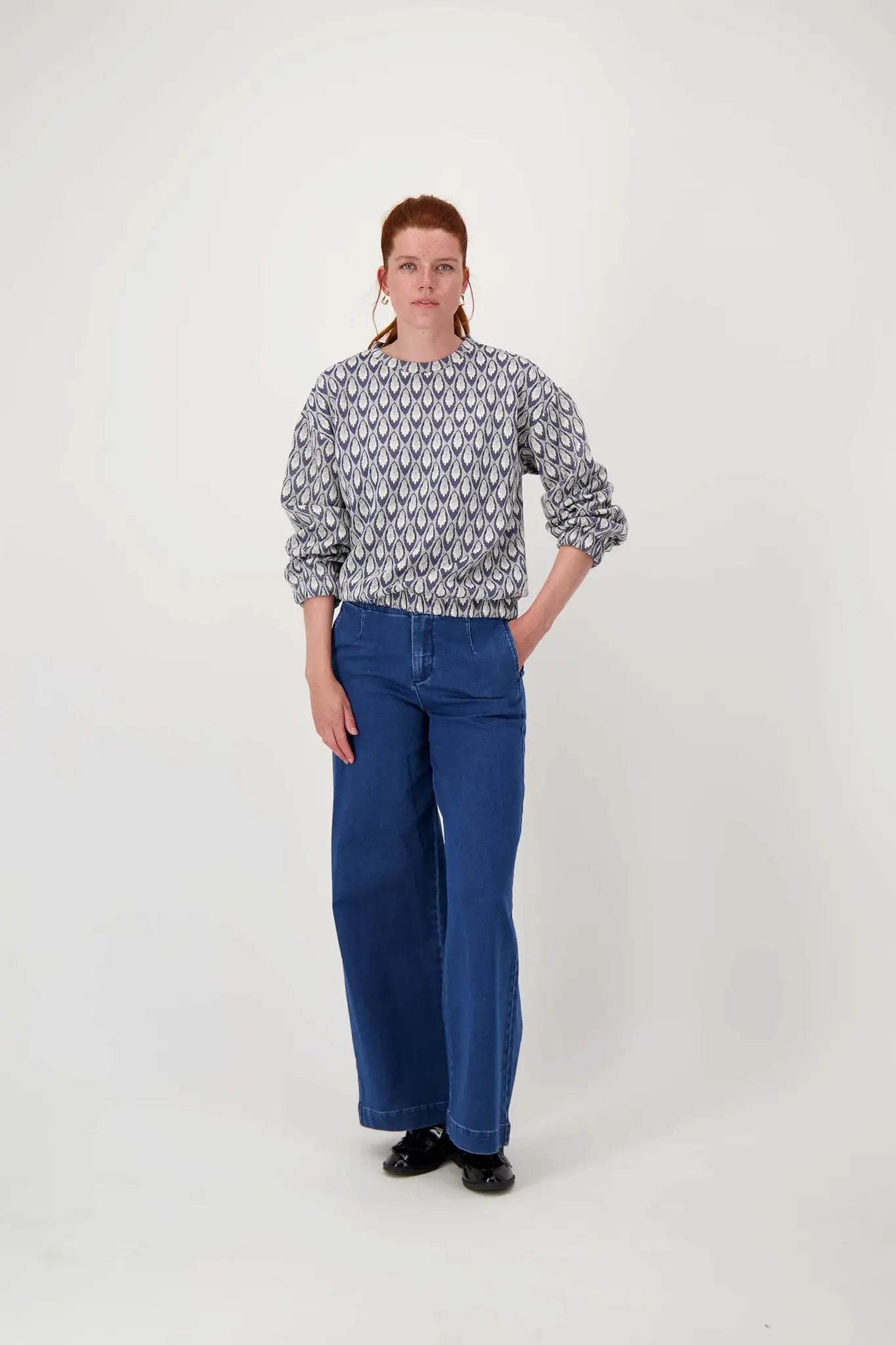 Zusss | Sweater van jacquard stof navy