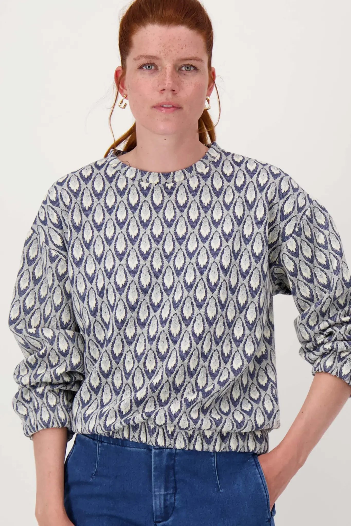 Zusss | Sweater van jacquard stof navy
