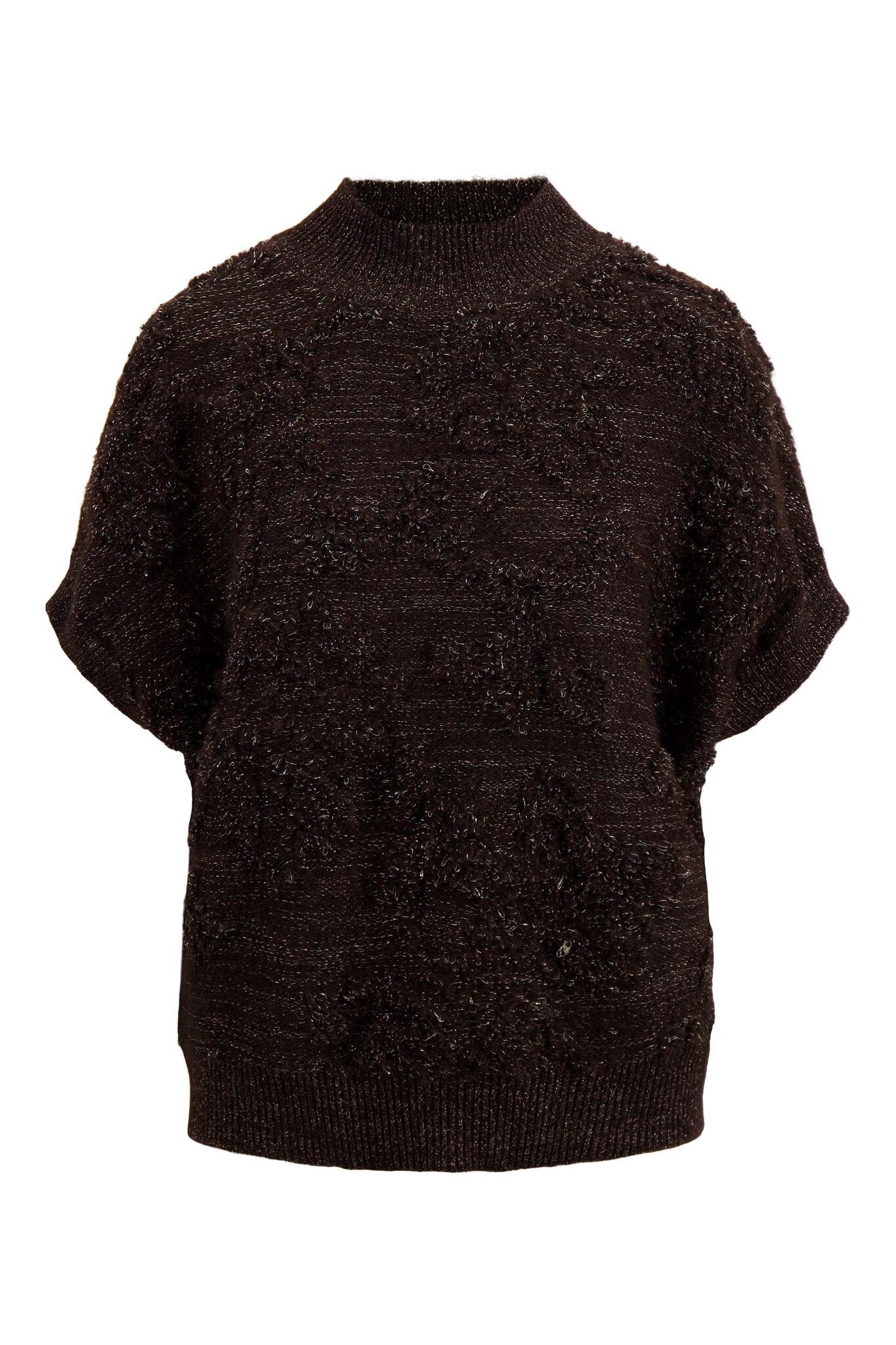 Zusss | Mouwloze trui met lurex chocoladebruin