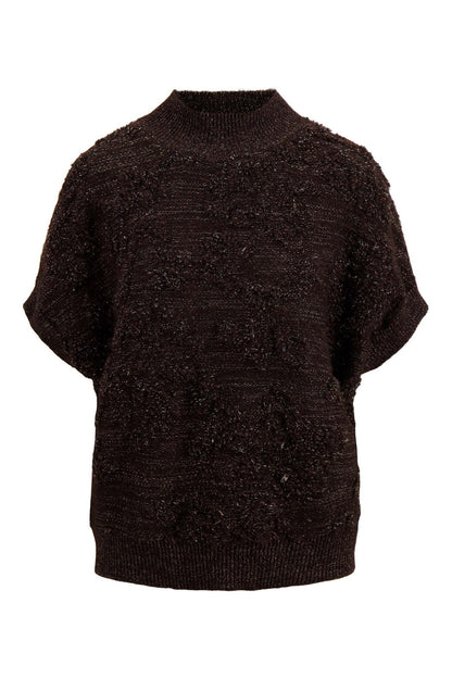 Zusss | Mouwloze trui met lurex chocoladebruin