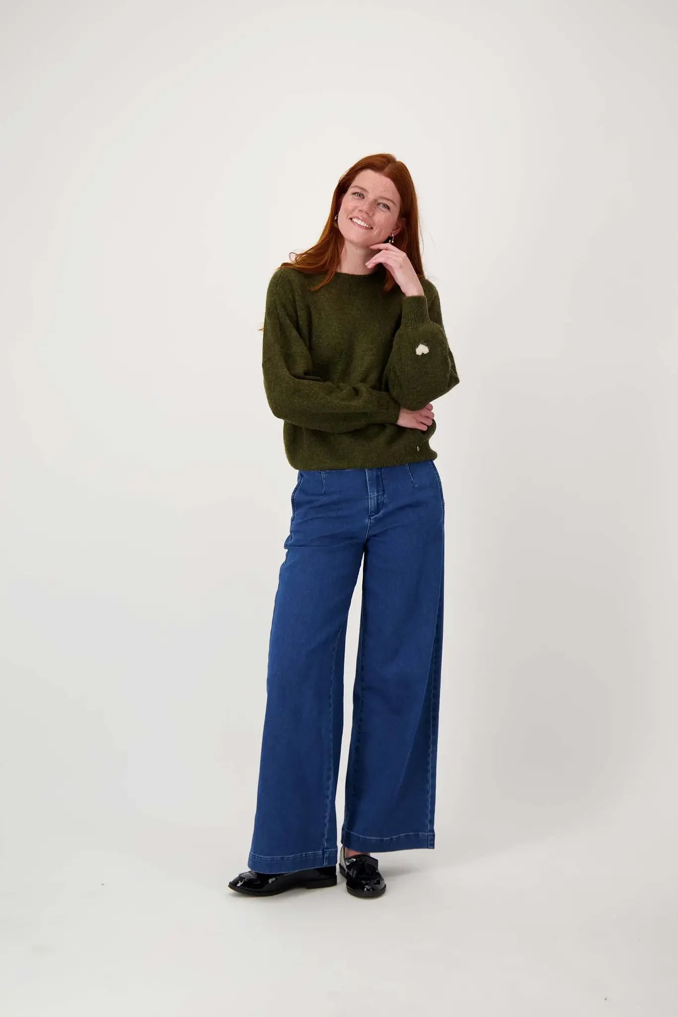 Zusss | Trui met hartje moss green/kit