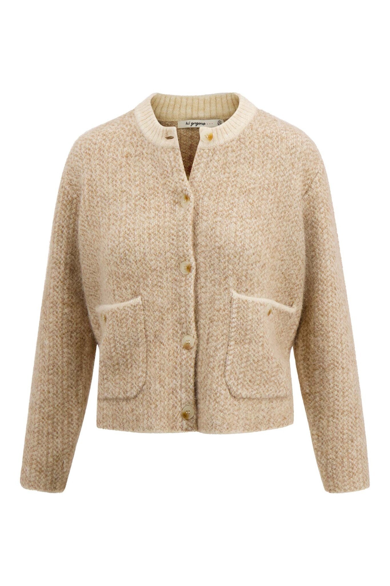 Zusss | Vest jacquard met visgraat structuur beige