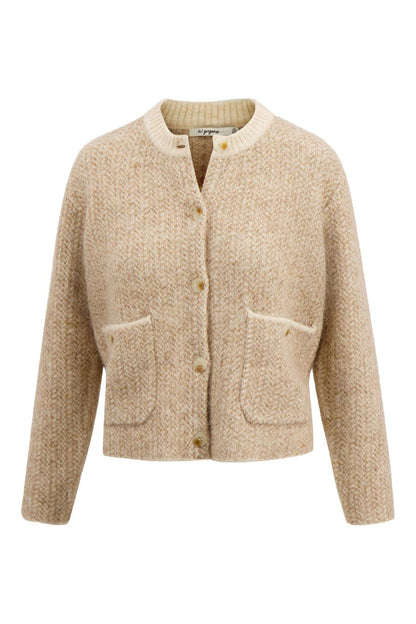 Zusss | Vest jacquard met visgraat structuur beige