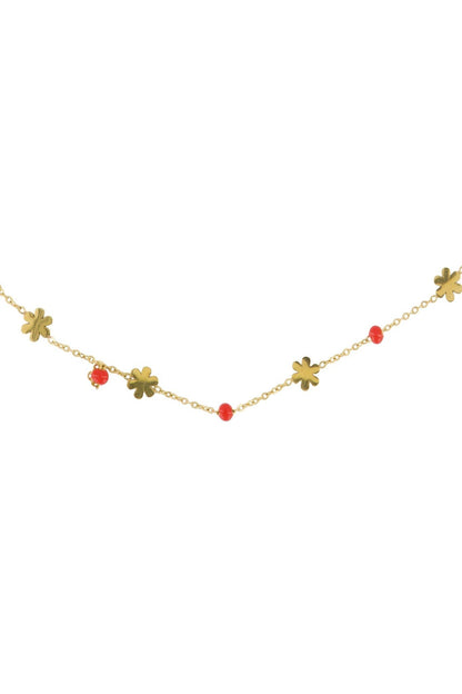 Zusss | Ketting bloem kralen oranjerood/goud