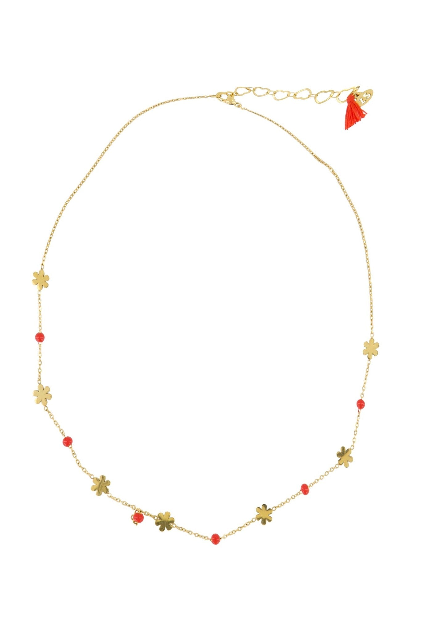 Zusss | Ketting bloem kralen oranjerood/goud