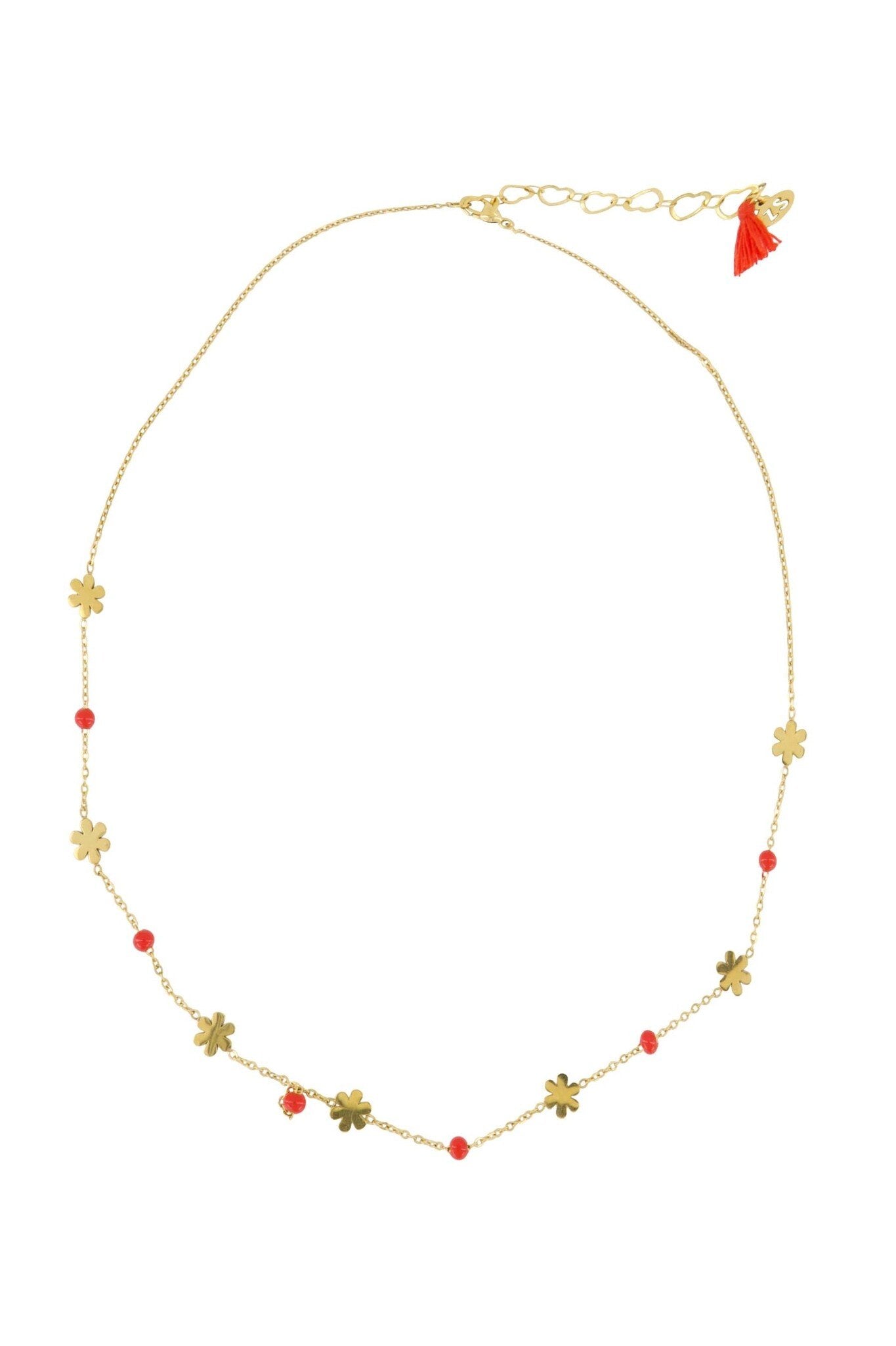 Zusss | Ketting bloem kralen oranjerood/goud