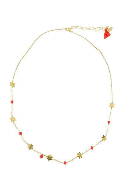 Zusss | Ketting bloem kralen oranjerood/goud
