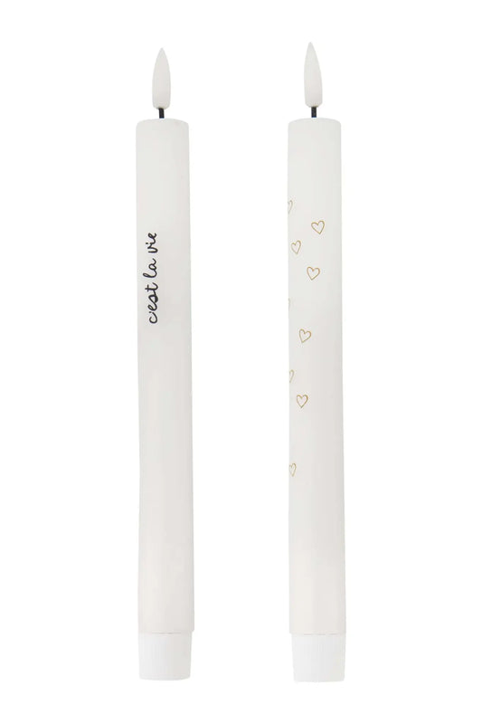 Zusss | Set mit 2 LED-Kerzen „C'est la vie“ weiß/schwarz