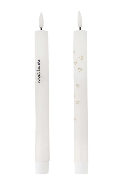 Zusss | Set van 2 ledkaarsen c'est la vie wit/zwart