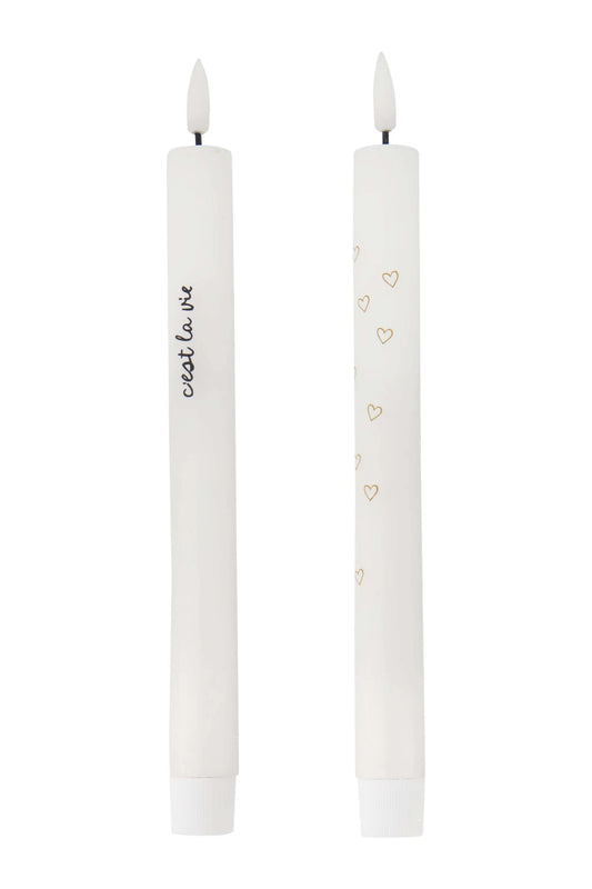 Zusss | Set van 2 ledkaarsen c'est la vie wit/zwart