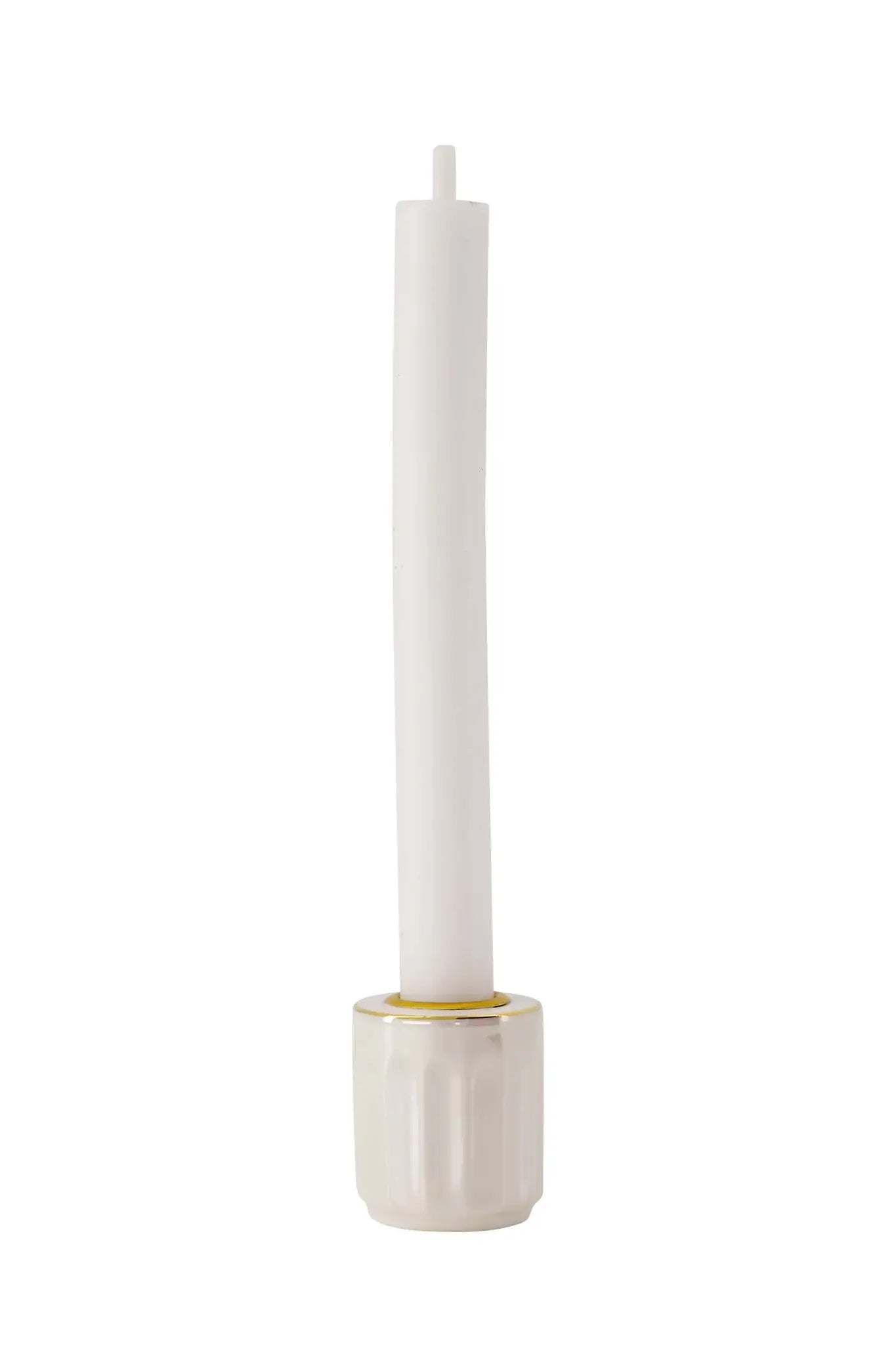 Zusss | Kandelaar keramiek parelmoer ribbel wit goud