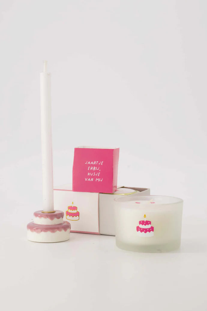 Zusss | Keramik-Kuchenkerzenständer weiß/rosa