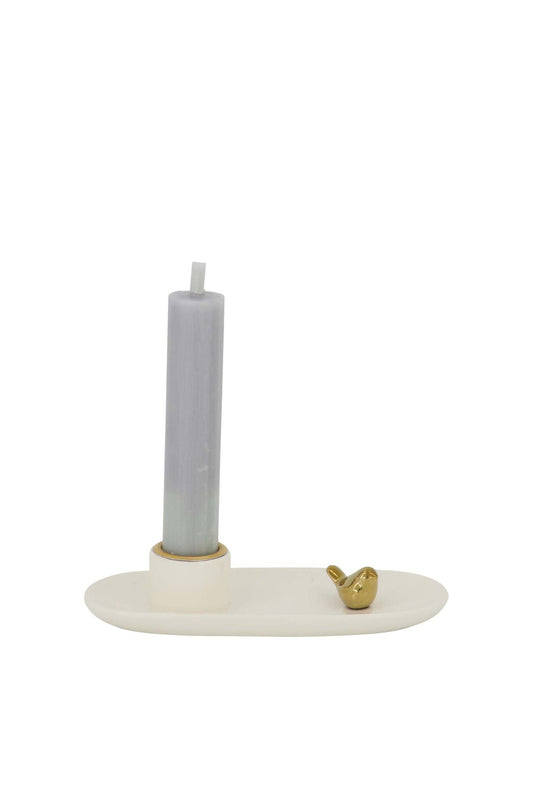 Zusss | Keramik-Kerzenständer Vogel weiß/gold