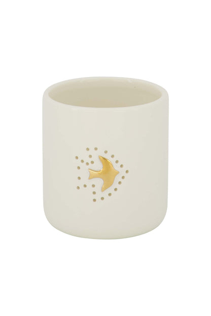 Zusss | Waxinelichthouder keramiek vogeltje wit/goud