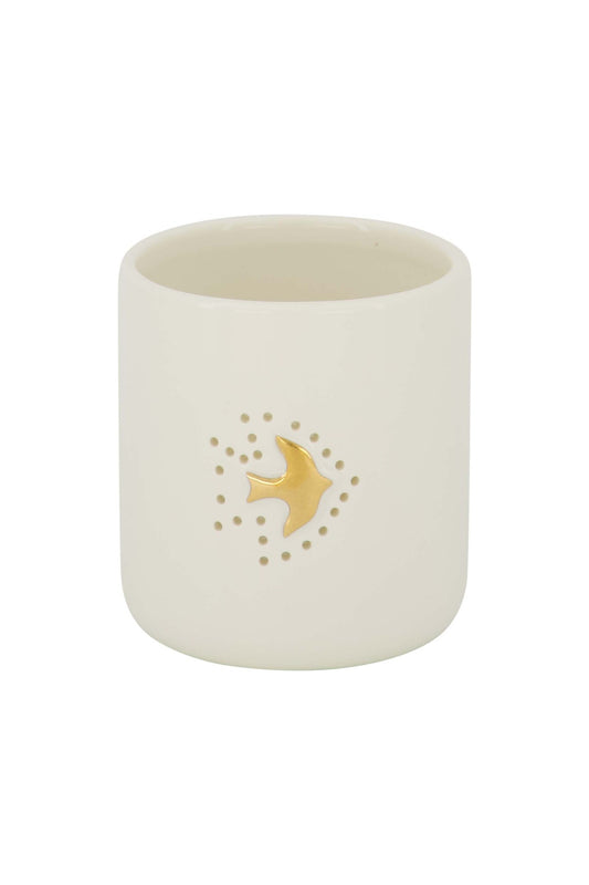 Zusss | Waxinelichthouder keramiek vogeltje wit/goud