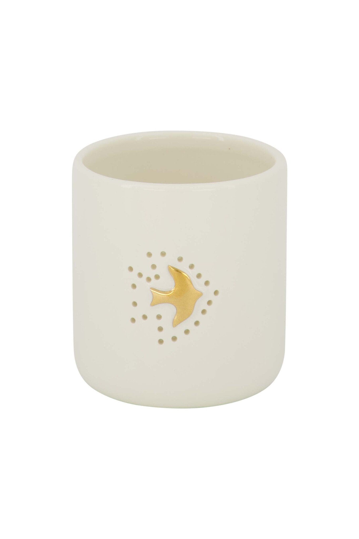 Zusss | Teelichthalter in Vogelform aus Keramik, weiß/gold