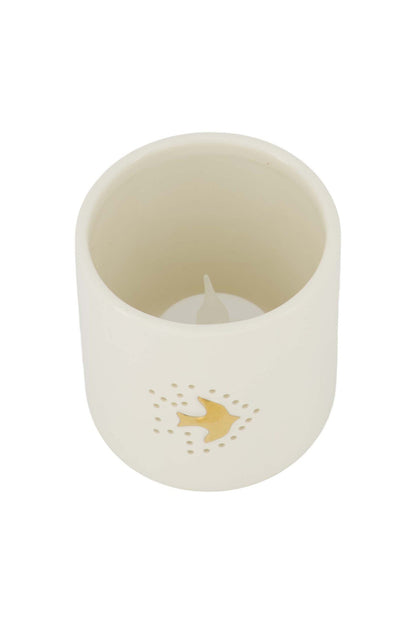 Zusss | Waxinelichthouder keramiek vogeltje wit/goud