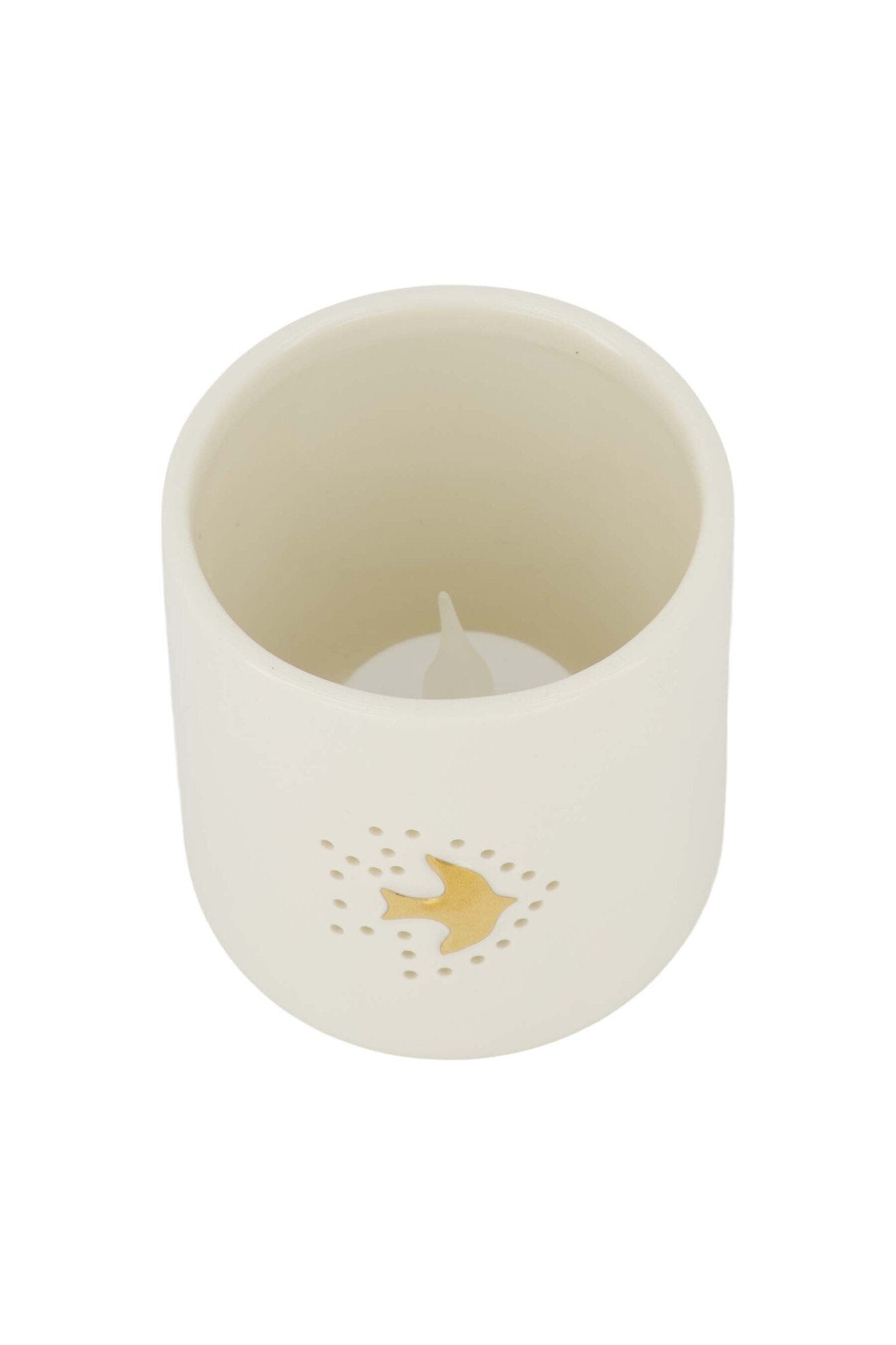 Zusss | Teelichthalter in Vogelform aus Keramik, weiß/gold