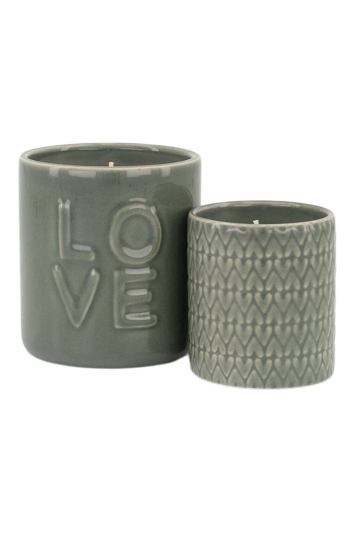 Zusss | Duftkerze aus Keramik mit Herzen, dunkelgrün