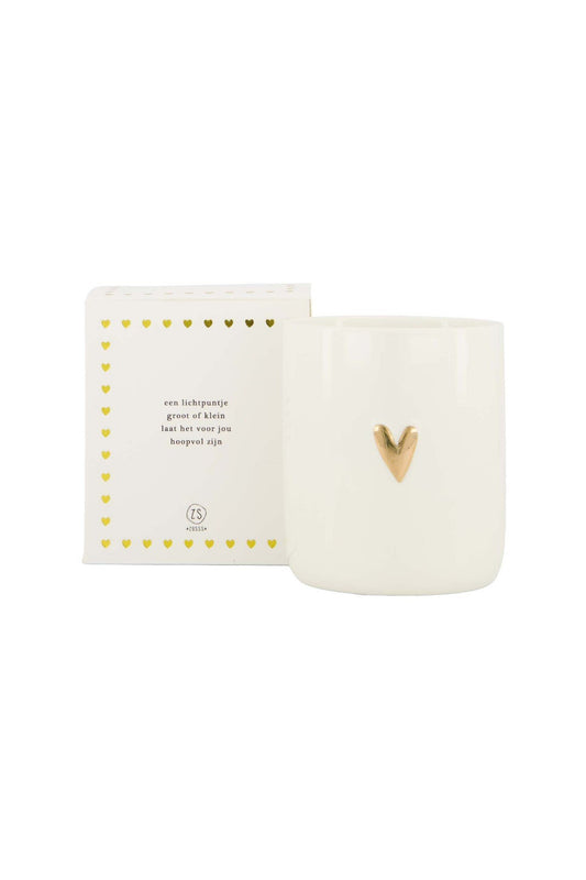 Zusss | Geurkaars keramiek in doosje een lichtpuntje hart wit/goud