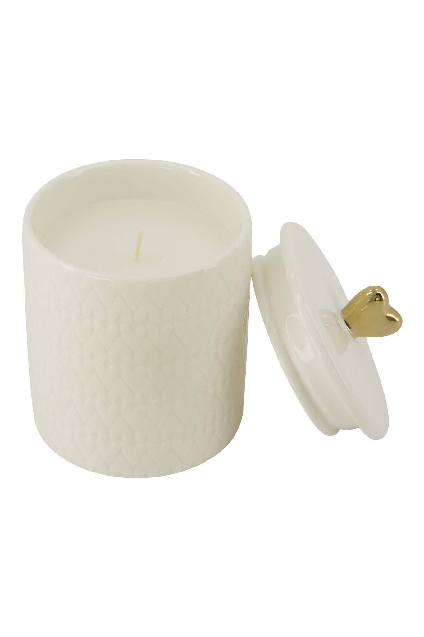 Zusss | Geurkaars keramiek met deksel hartje M wit/goud